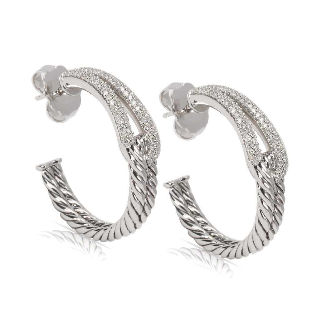 David Yurman Diamond Cable Earrings in Sterling Silver